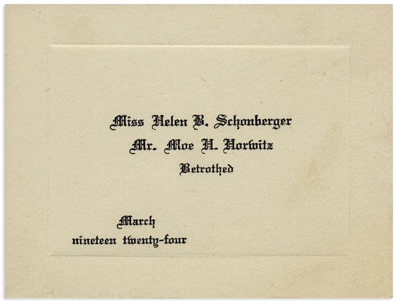 Moe Howard's ''Betrothed'' Engagement Card From 1924